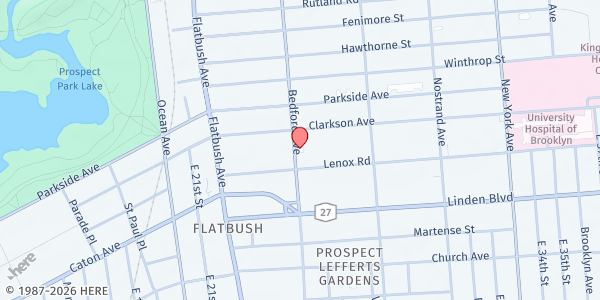 Map showing Bethanie's Food Pantry at 2059 Bedford Ave, Brooklyn, NY