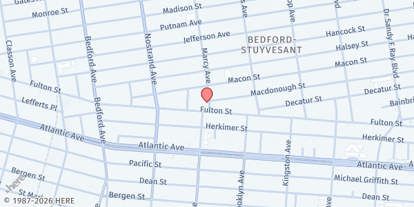 Map showing BEULAH CHURCH OF GOD IN CHRIST JESUS at 956 MARCY AVENUE, Brooklyn, NY