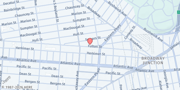 Map showing Blessed Assurance Church of God at 2093 Fulton Street, Brooklyn, NY