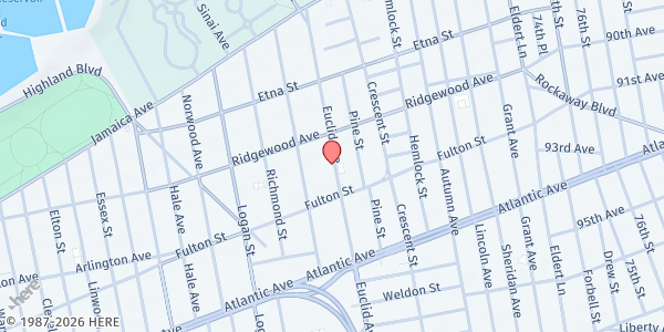 Map showing Blessed Sacrament Church at 198 Euclid Ave, Brooklyn, NY