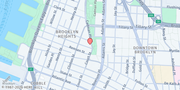 Map showing Brooklyn Borough Hall Saturday Greenmarket at 211 Montague Street, Brooklyn, NY