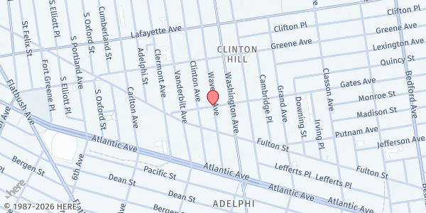 Map showing Brown Memorial Baptist Church at 484 Washington Ave., Brooklyn, NY