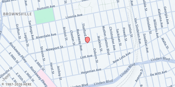 Map showing Brownsville PS 184 at 273 Newport Rd, Brooklyn, NY