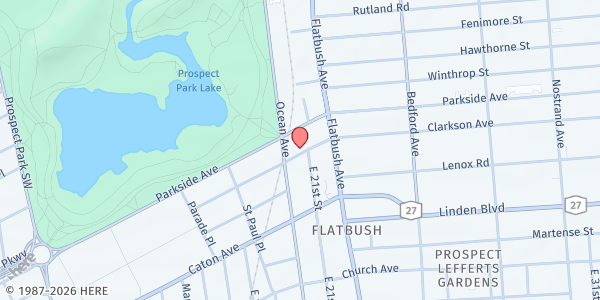 Map showing CALVARY PENTECOSTAL CHURCH at 151 WOODRUFF AVENUE, Brooklyn, NY