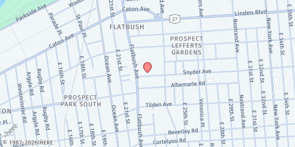 Map showing CAMBA Beyond Hunger Emergency Food Pantry at 21 SNYDER AVENUE, Brooklyn, NY