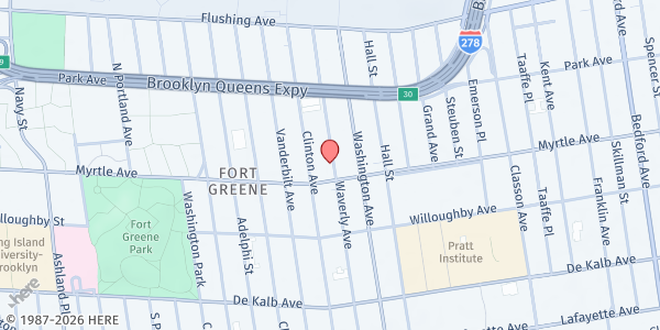 Map showing CCCIOPNY Food Pantry at 138 Waverly Ave, Brooklyn, NY