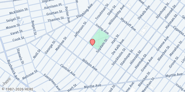 Map showing Central Baptist Community Outreach at 260 Knickerbocker Ave., Brooklyn, NY