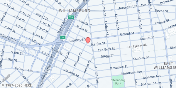 Map showing CHCF Pantry at 387 South 1st street, Brooklyn, NY