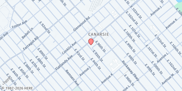 Map showing Children of the Light Int'l Ministry Inc. at 1171 E 95th St, Brooklyn, NY