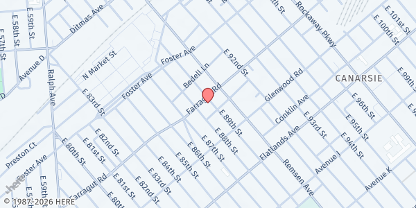 Map showing Christian Church of Canarsie at 602 East 89th St, Brooklyn, NY