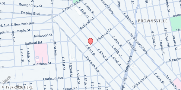 Map showing Church of God / Eglise de Dieu at 1011 WINTHROP STREET, Brooklyn, NY