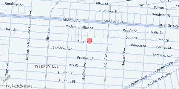 Map showing Church of God in Christ on the Hill Food Ministry at 137 Buffalo Ave, Brooklyn, NY