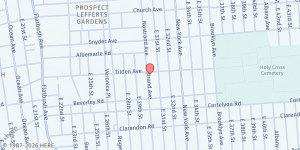 Map showing Church of God Salvation - Food Distribution Center at 1615 NOSTRAND AVE, Brooklyn, NY
