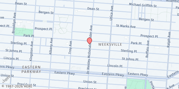 Map showing Church of the Living God - Food Pantry at 212 Schenectady Avenue, Brooklyn, NY