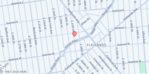 Map showing Community Care Food Pantry at 1387 EAST 37TH STREET, Brooklyn, NY