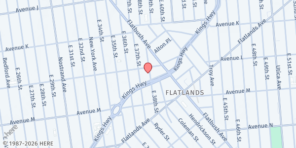 Map showing Community Care Food Pantry Inc at 1387 E 37th St, Brooklyn, NY