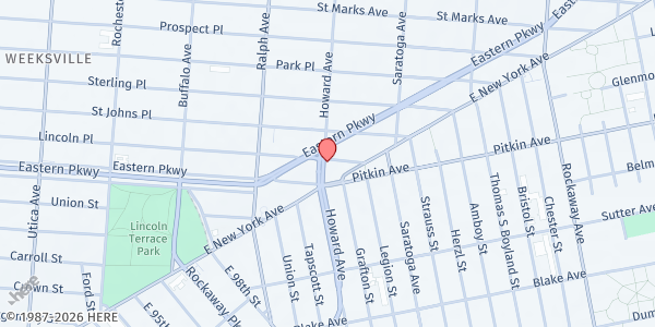 Map showing Community Services HDFC/Food Pantry at 547 HOWARD AVE, Brooklyn, NY