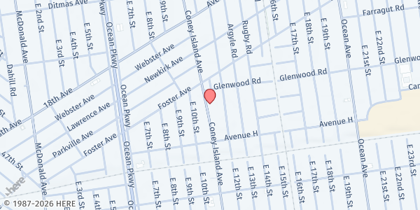 Map showing COPO HALAL FOOD PANTRY at 1077 Coney Island Avenue, Brooklyn, NY