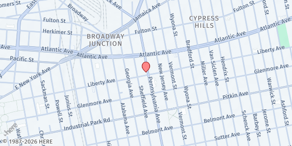 Map showing Cornerstone SDA Church at 138 Pennsylvania Ave, Brooklyn, NY