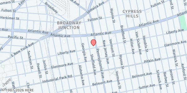 Map showing CORNERSTONE SEVENTH DAY ADVENTIST CHURCH at 138 PENNSYLVANIA AVE, Brooklyn, NY