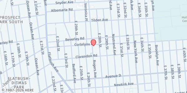 Map showing Crisis Ministries at Eureka Christian Fellowship at 1055 Rogers Ave., Brooklyn, NY