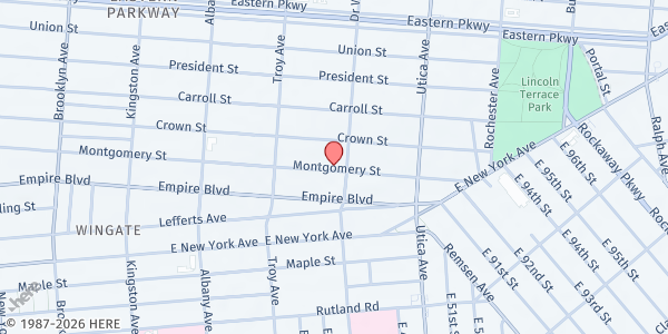 Map showing CROWN HEIGHTS JEWISH COMMUNITY COUNCIL at 899 MONTGOMERY STREET, Brooklyn, NY