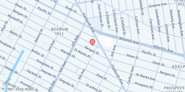 Map showing Cuyler-Warren Street United Methodist Church at 424 DEAN STREET, Brooklyn, NY