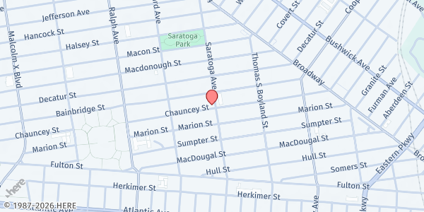 Map showing Deeper Life Charities, Inc. at 140 Saratoga Ave., Brooklyn, NY