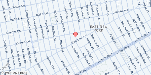 Map showing East New York Farmers' Market at 620 Schenk Ave, Brooklyn, NY