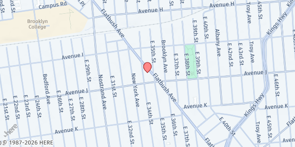 Map showing Ebenezer International COG Pantry at 1732 Flatbush Ave, Brooklyn, NY