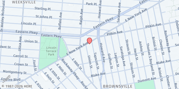 Map showing EBENEZER SEVENTH DAY ADVENTIST CHURCH at 1234 EAST NEW YORK AVENUE, Brooklyn, NY