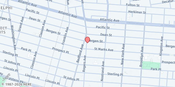 Map showing EBENEZER WESLEYAN METHODIST CHURCH at 47 Rogers Avenue, Brooklyn, NY