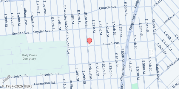 Map showing EFV Healthy Food Pantry at 1011 Utica Ave, Brooklyn, NY