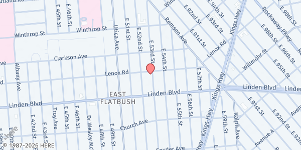 Map showing Elim Restoration Church Of God CBO at 188 EAST 53RD STREET, Brooklyn, NY
