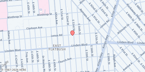 Map showing Elim Restoration COG at 188 EAST 53RD STREET, Brooklyn, NY