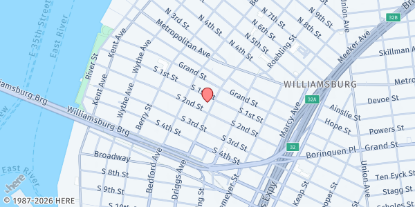 Map showing Evangelistic Missionary Temple at 726 Driggs Ave., Brooklyn, NY