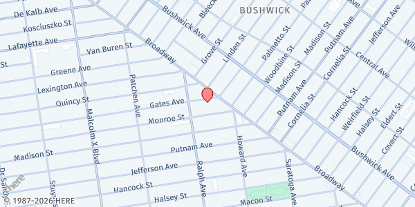 Map showing Faith Assemblies of God at 1014 Gates Ave, Brooklyn, NY