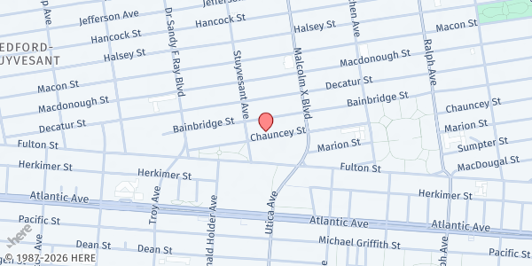 Map showing Faith Based Food Distribution Center at 121 Chauncey St, Brooklyn, NY