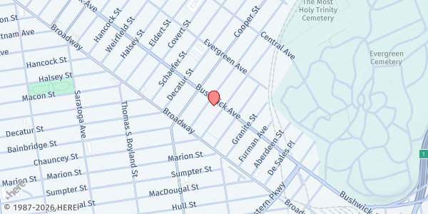 Map showing Family Services Network of New York - Bushwick Avenue at 1420 BUSHWICK AVENUE, Brooklyn, NY