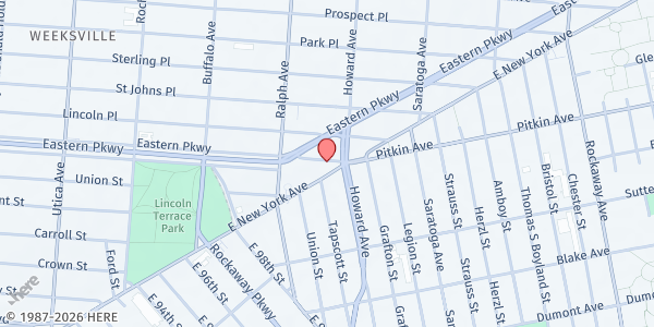 Map showing FARM Food Pantry - Pitkin Avenue at 1432 Pitkin Avenue, Store front, Brooklyn, NY