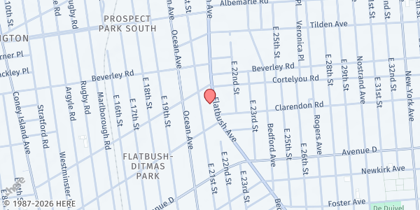 Map showing Fernande Valme Ministries at 1120 FLATBUSH AVENUE, Brooklyn, NY