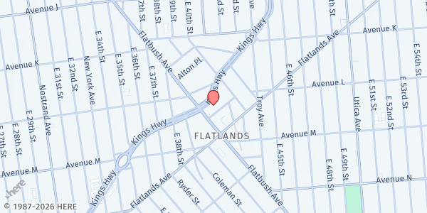 Map showing Flatbush Community Fund Food Pantry at 1968 Flatbush Ave, Brooklyn, NY