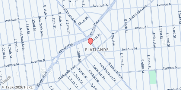 Map showing Flatbush Community Fund Food Pantry at 1968 Flatbush Ave, Brooklyn, NY