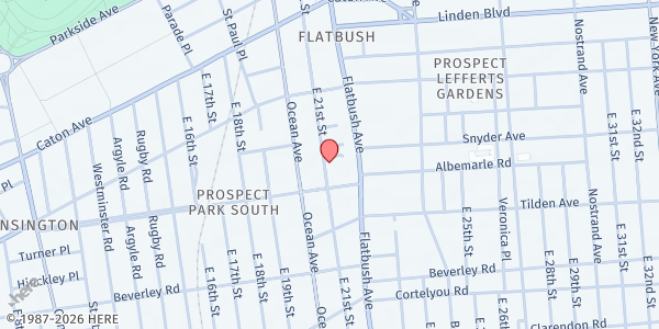 Map showing FLATBUSH SEVENTH DAY ADVENTIST CHURCH at 261 EAST 21ST STREET, Brooklyn, NY