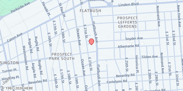 Map showing Flatbush Seventh Day Adventist Church at 261 East 21st Street, Brooklyn, NY