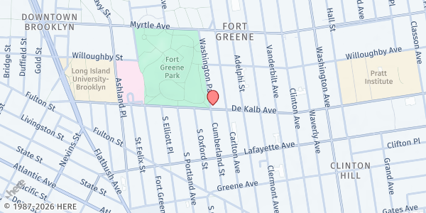 Map showing Fort Greene Greenmarket - Washington Park at 209 Washington Park, Brooklyn, NY