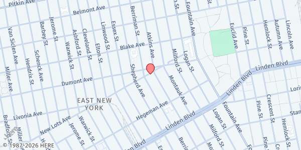 Map showing Full Effect Gospel Ministries at 900 New Lots Ave, Brooklyn, NY