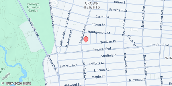 Map showing FULL GOSPEL ASSEMBLY FOOD PANTRY at 131 Sullivan Place, Brooklyn, NY