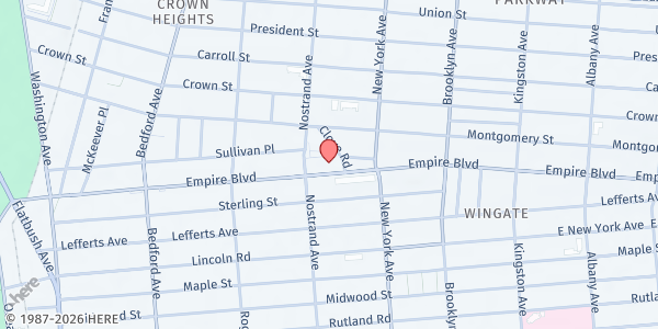 Map showing Gethsemane S.D.A. Church at 357 EMPIRE BLVD, Brooklyn, NY