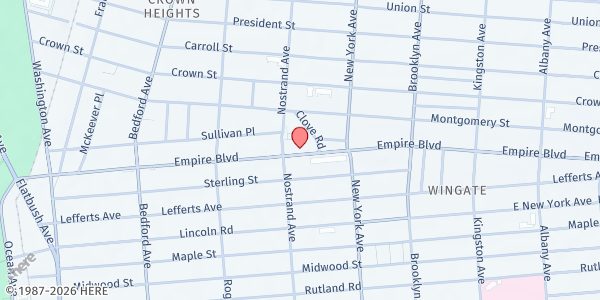 Map showing Gethsemane SDA Church at 357 Empire Boulevard, Brooklyn, NY